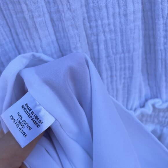 DREW Size L Puff Sleeves Mini Dress Tiered White Party 100% Cotton Beachy - Picture 5 of 5